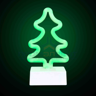12-65 Светодиодный настольный светильник "Елка", 3Вт, питание 2*АА, цвет свечения зеленый, размеры: 185 х 85 х 285 мм